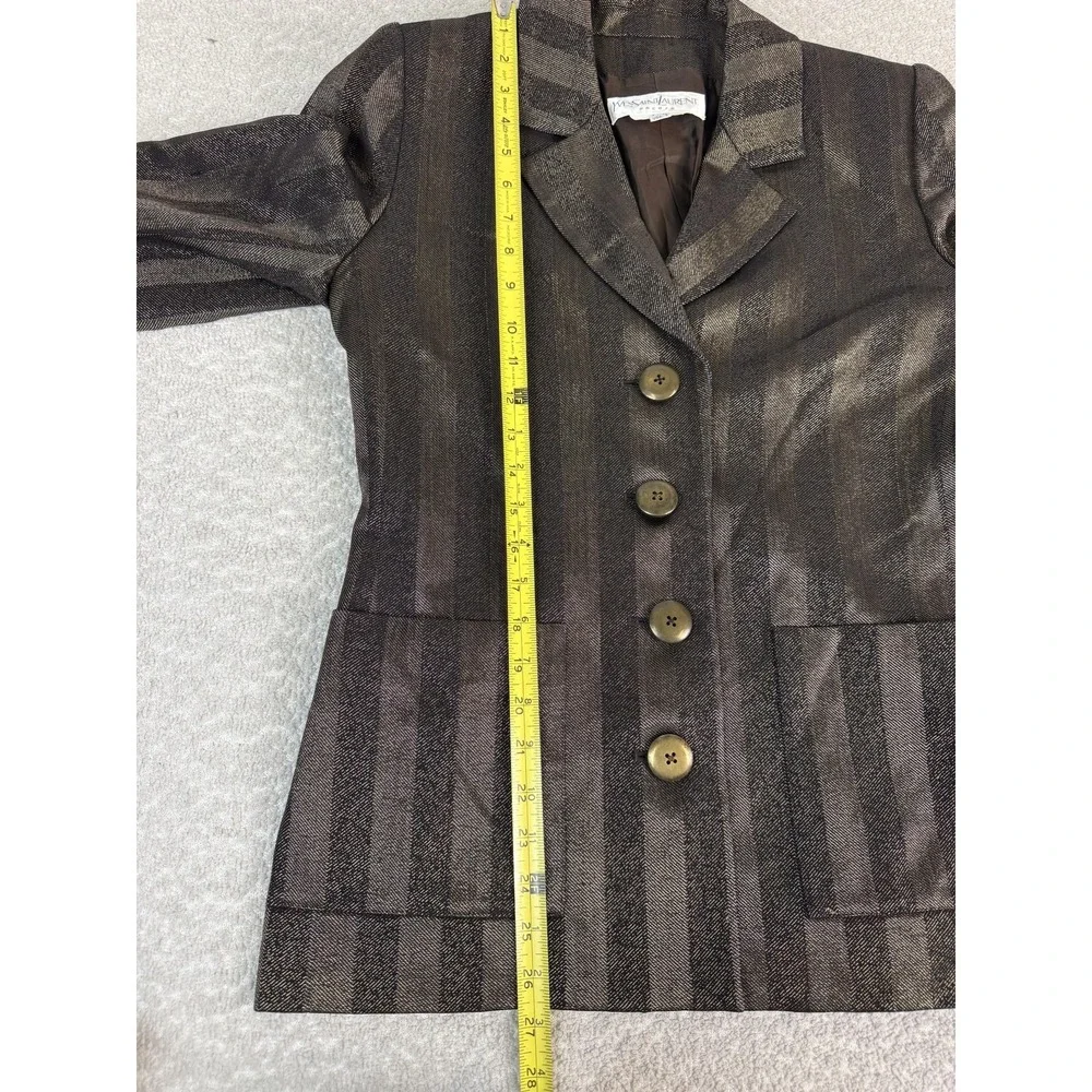 Vintage Yves Saint Laurent Blazer Womens 8 Brown Striped Button Gold Black - Picture 3 of 9